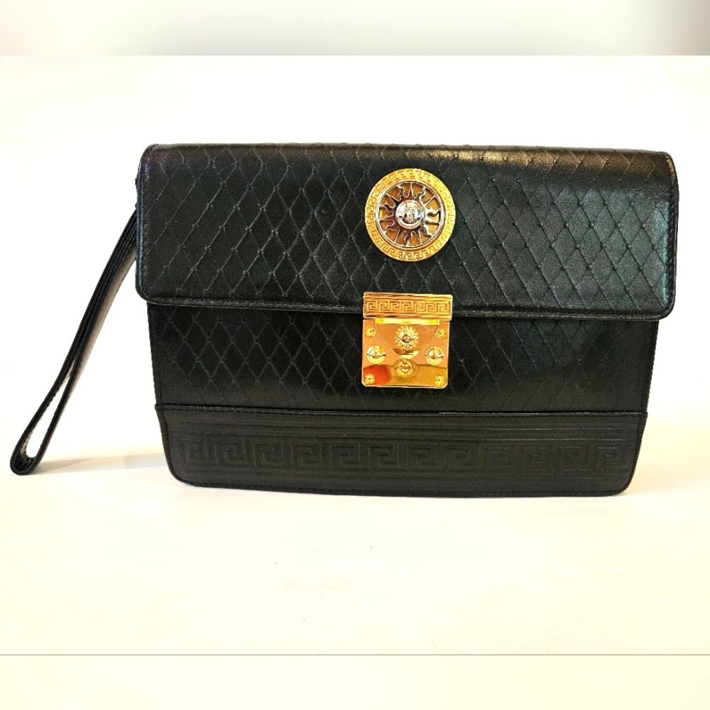 Gianni Versace Black Leather Clutch Bag
